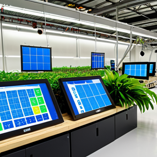 0 concepts. Robotic arms are precisely assembling components alongside diverse Malaysian engineers and technicians monitoring data on large digital screens. Incorporate elements of green technology, such as solar panels or lush indoor plants, to highlight ethical and sustainable production practices. The image should convey innovation, efficiency, and Malaysia's potential as a high-tech manufacturing and reshoring hub, with a dynamic and forward-looking atmosphere.