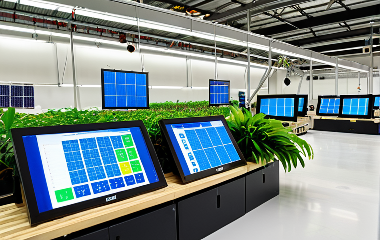 0 concepts. Robotic arms are precisely assembling components alongside diverse Malaysian engineers and technicians monitoring data on large digital screens. Incorporate elements of green technology, such as solar panels or lush indoor plants, to highlight ethical and sustainable production practices. The image should convey innovation, efficiency, and Malaysia's potential as a high-tech manufacturing and reshoring hub, with a dynamic and forward-looking atmosphere.